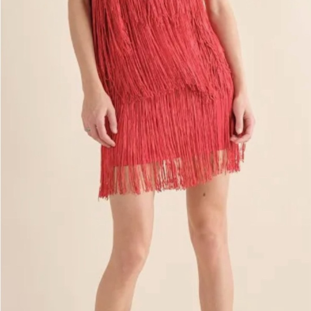 Red Halter Fringe Dress